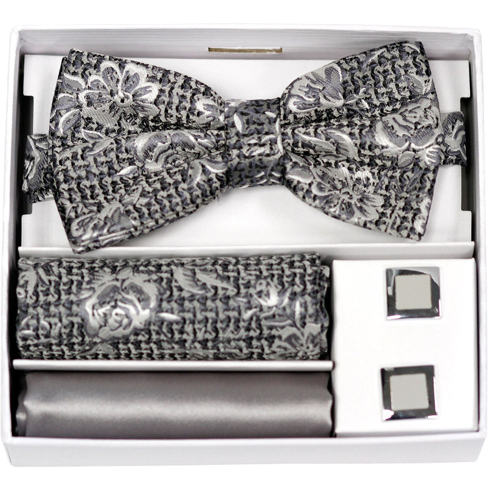 Adolfo Fancy Flower Bow Tie Hanky & Cufflink Box Set - ABS70624B - New York Man Suits