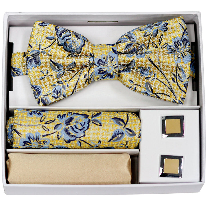 Adolfo Fancy Flower Bow Tie Hanky & Cufflink Box Set - ABS70624B - New York Man Suits