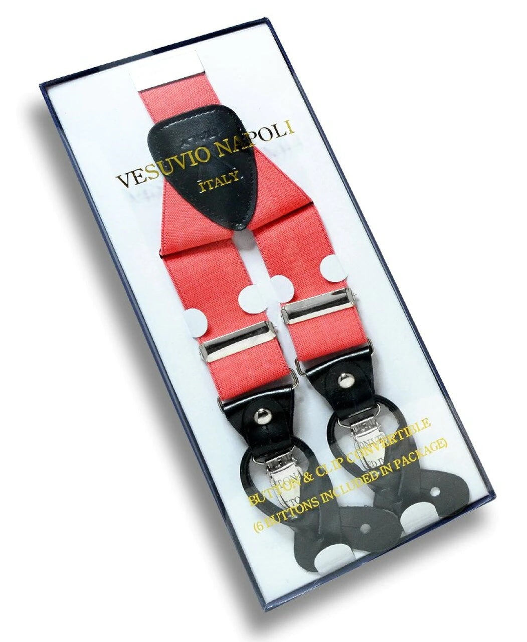 Suspenders Y Shape Back Elastic Button & Clip Convertible - Coral-CORAL - New York Man Suits