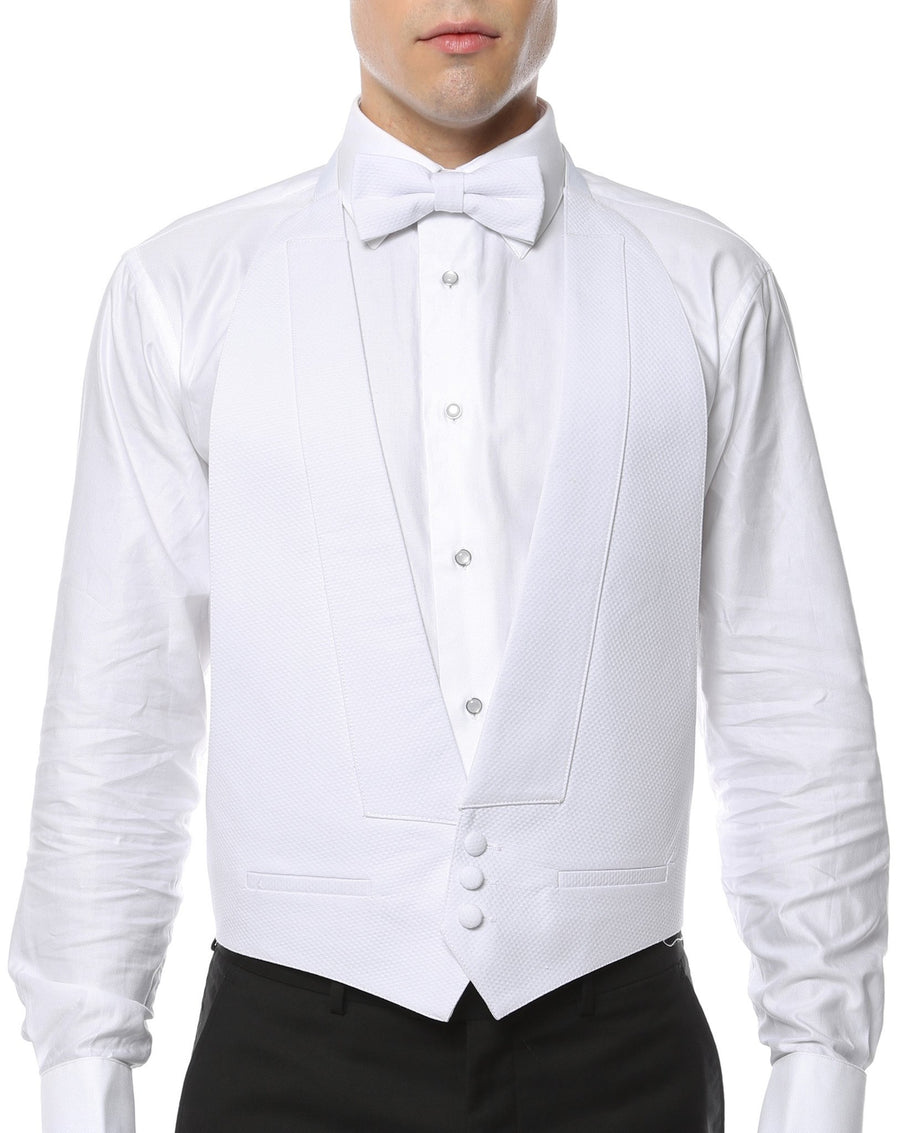 Premium White Pique 100% Cotton Backless Tuxedo Vest / FIT ALL (S-XL) - New York Man Suits