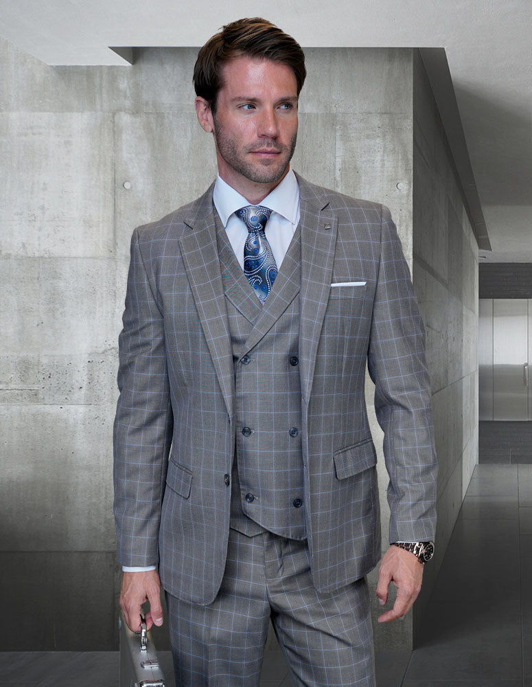 Statement Confidence 3 Piece Super 150 wool Suit-Grey Window Pane