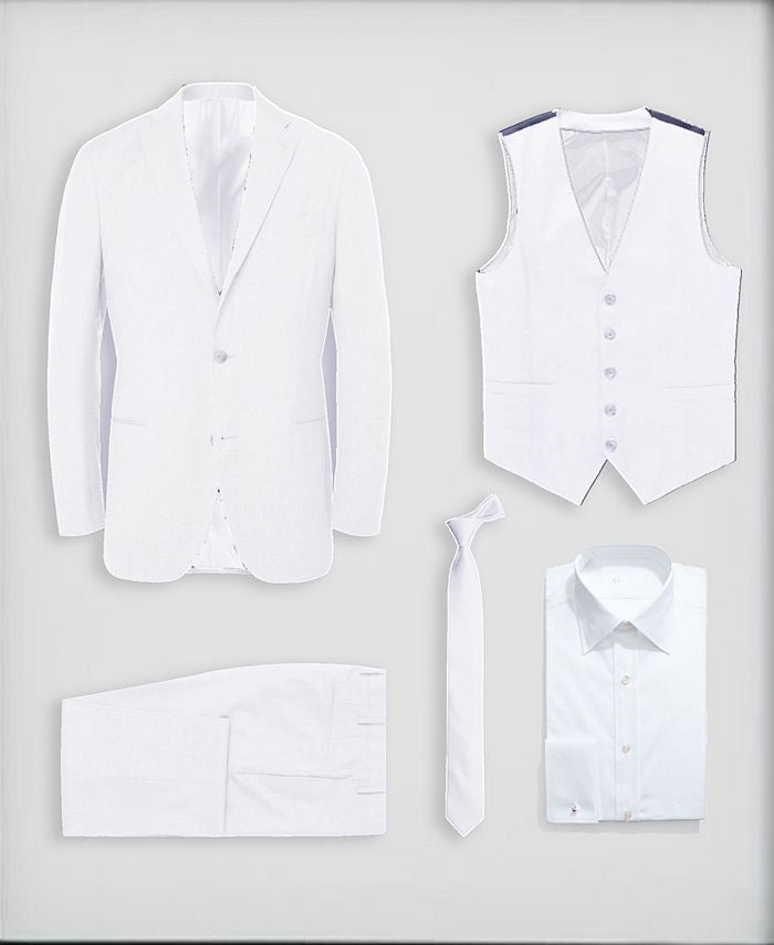 Perry Ellis Communion Boy's 5-Piece Shirt, Tie, Jacket, Vest and Pants Solid Suit Set - New York Man Suits