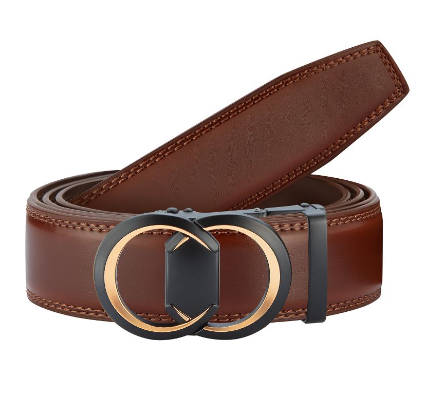 Revonah Cognac Fashion Track Belts-Cognac