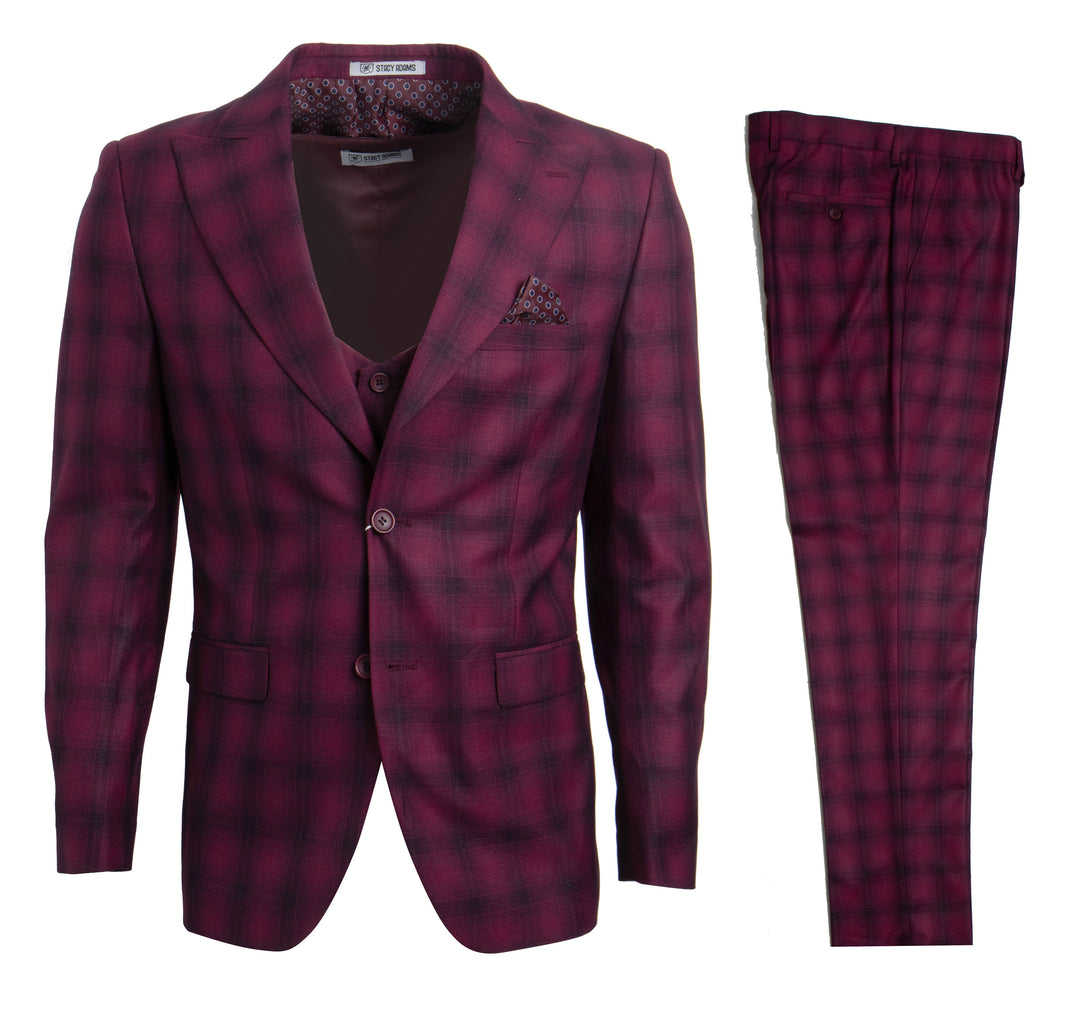 Burgundy Check Stacy Adams Men's Suit