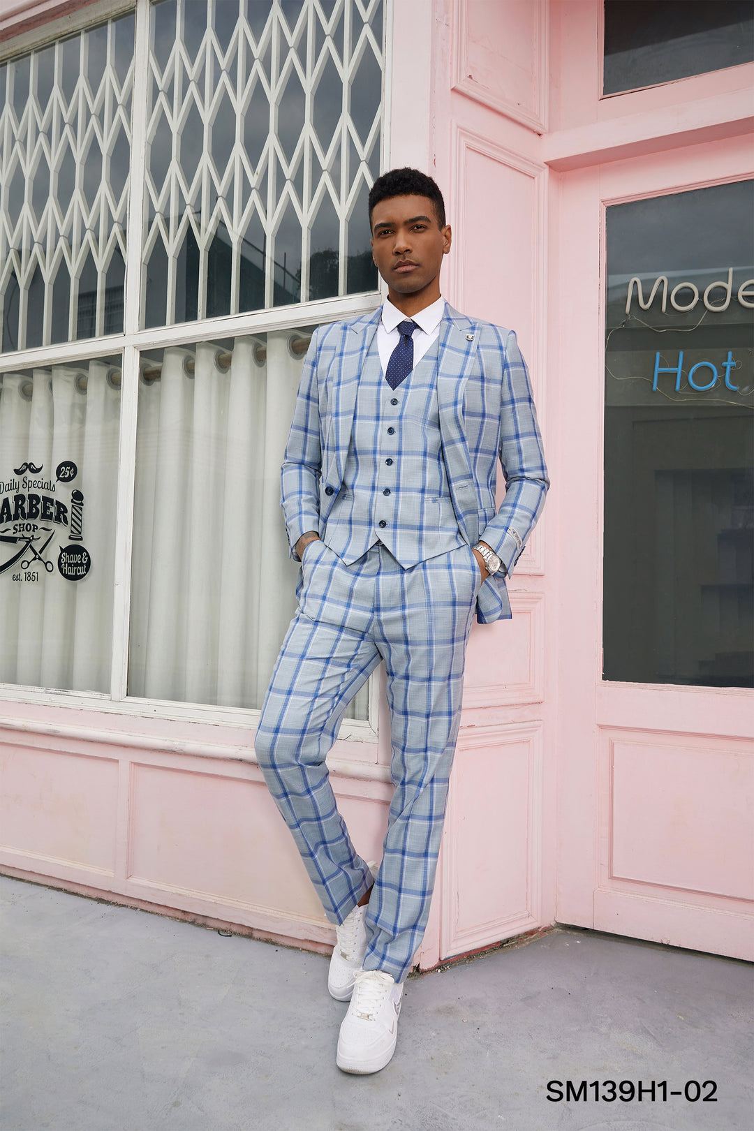Sky Blue Plaid 3 PC Stacy Adams Suit