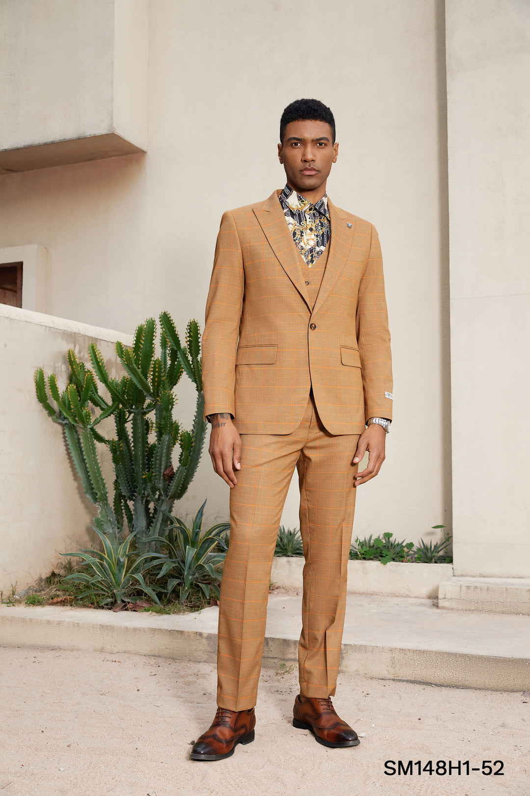 Rust Windowpane 3 PC Stacy Adams Suit