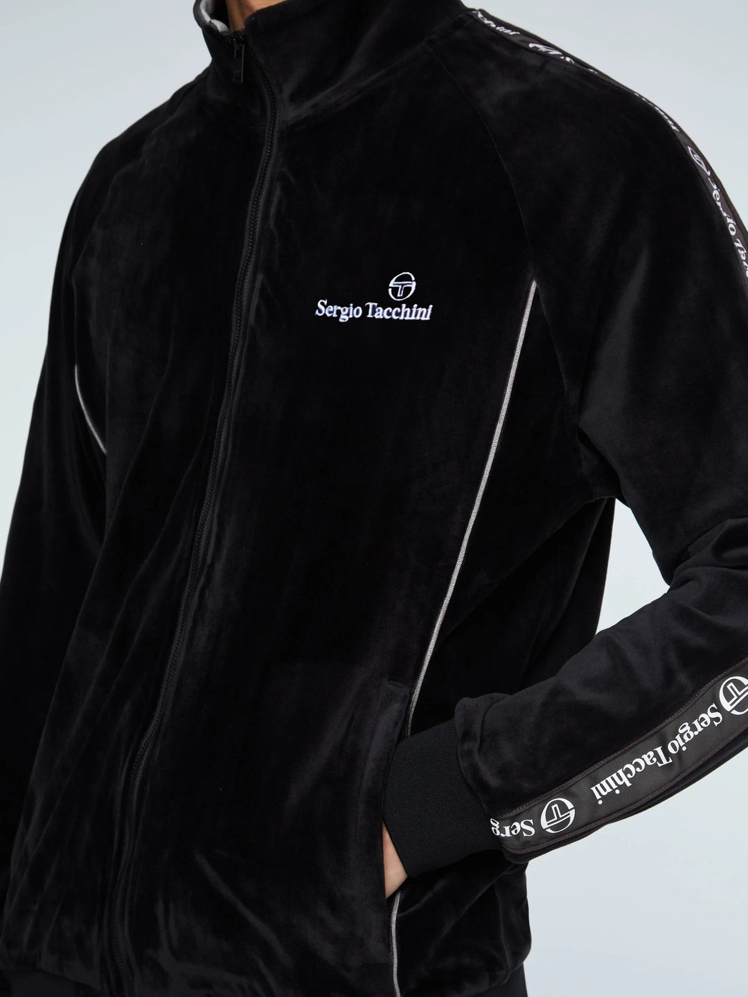 Sergio Tacchini Logo Velour Track Jacket-Black