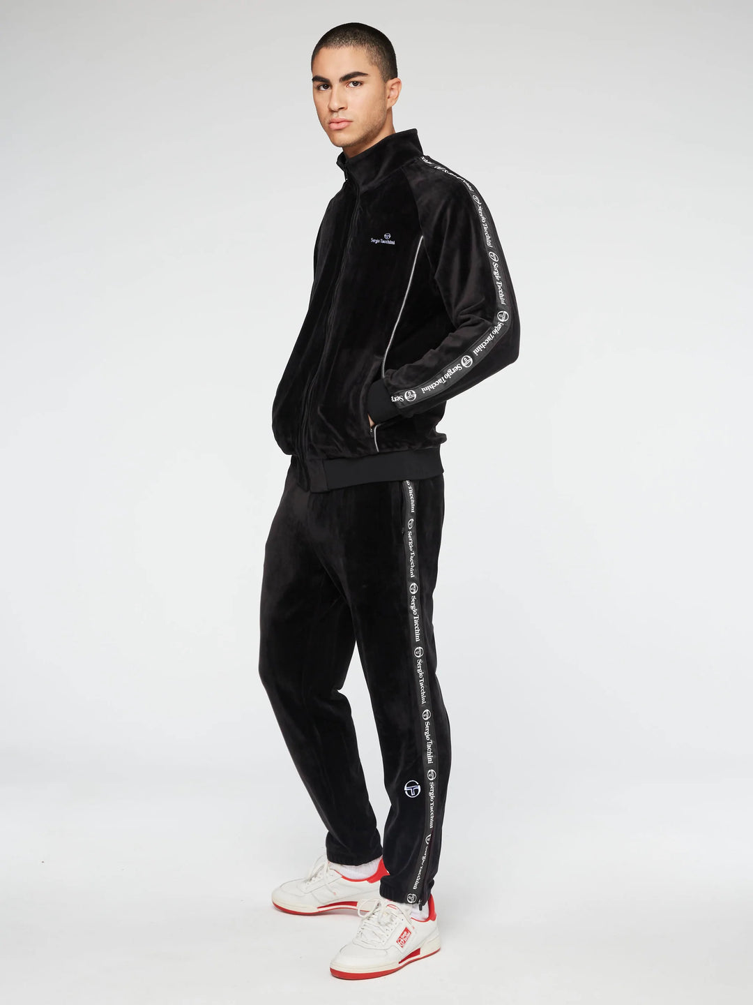 Sergio Tacchini Logo Velour Track Jacket-Black