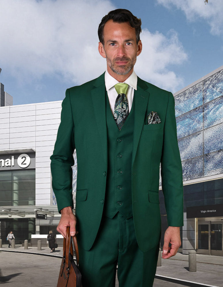 Statement Confidence - Men's Forest Green 2 Button Modern Fit Wool Suit - STZV100 - New York Man Suits
