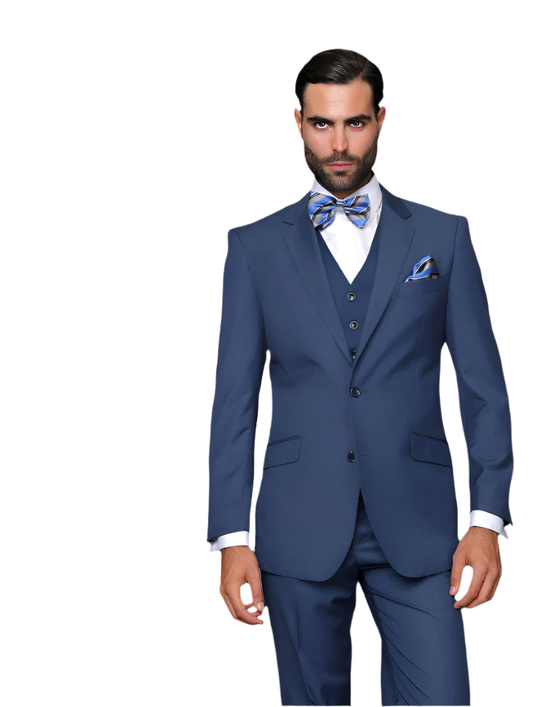 Statement Confidence - Men's Indigo Blue 2 Button Modern Fit Wool Suit - STZV100 - New York Man Suits