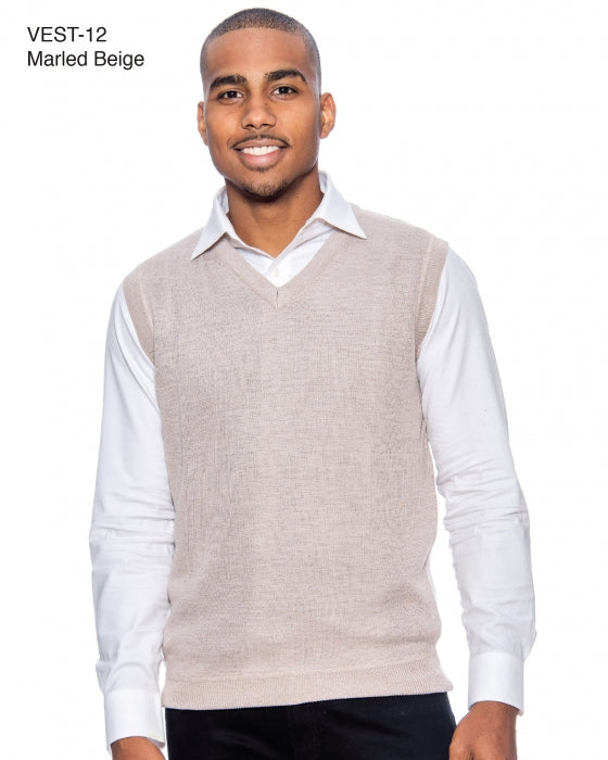Men`s Sweater Vest Sweater Pullover Knit Solid Color V Neck-Beige
