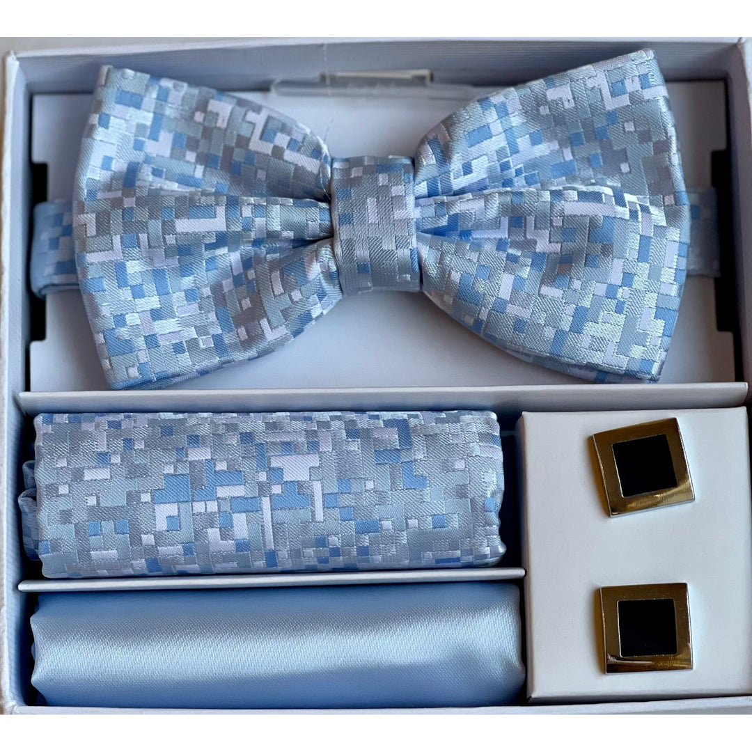 Adolfo Fancy Zig Zag Design Bow Tie Hanky & Cufflink Box Set - ABS59146 - New York Man Suits
