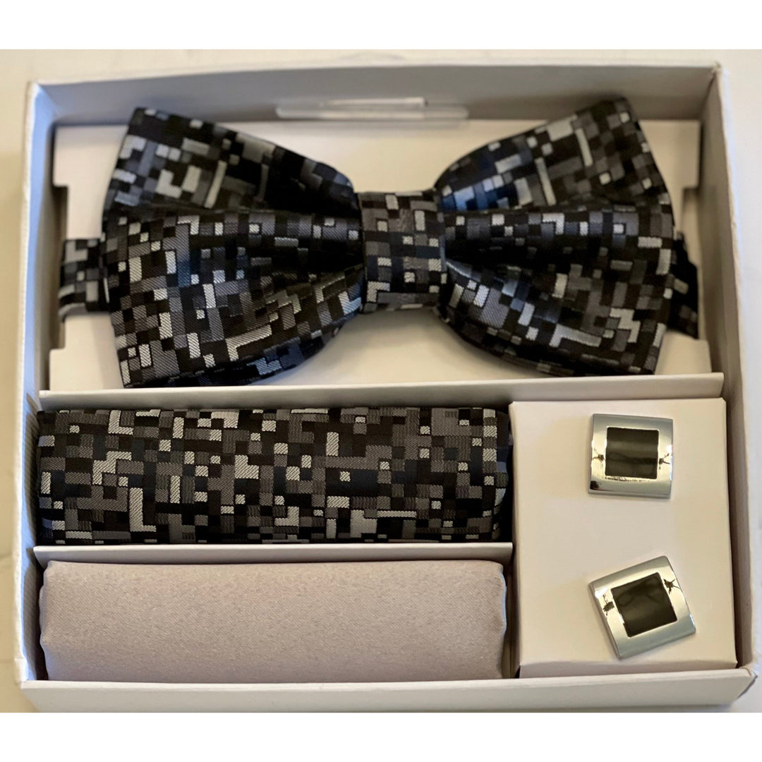 Adolfo Fancy Zig Zag Design Bow Tie Hanky & Cufflink Box Set - ABS59146 - New York Man Suits