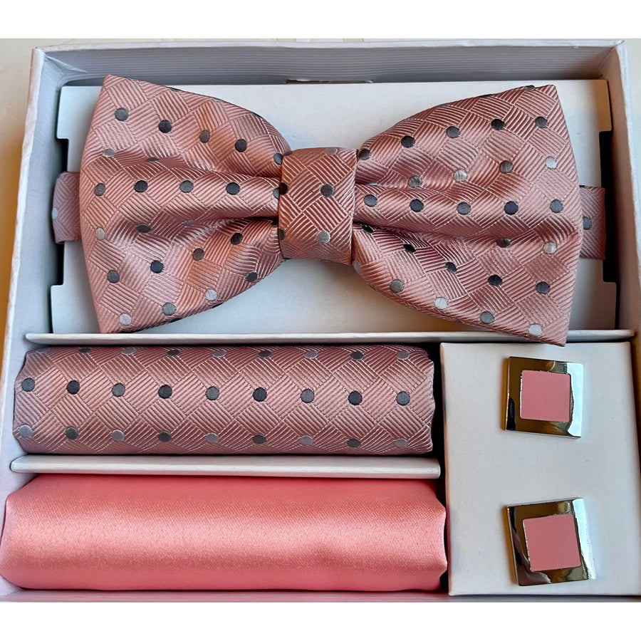 Adolfo Polka Dot Style Bow Tie Hanky & Cufflink Box Set - ABS70667-Pink - New York Man Suits