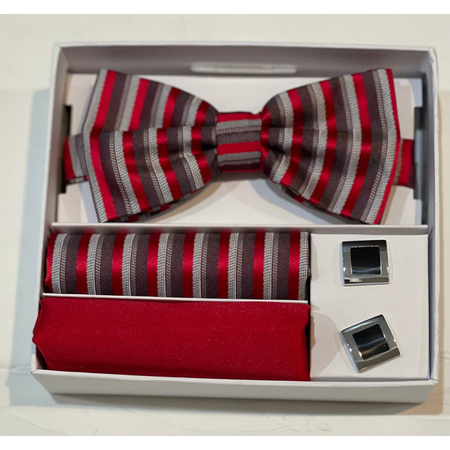 ADOLFO BOWTIE+HANKY CUFFLINK SET-RED - New York Man Suits