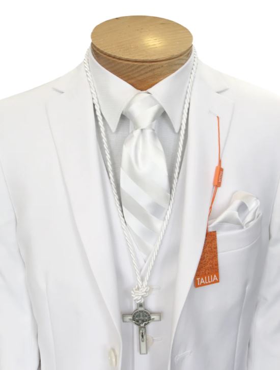 Boys White Communion Suit by Tallia 2 Button Skinny Fit - Solid - Stretch - White