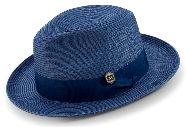 Montique Navy Men's Braided Solid Color Fedora Hat