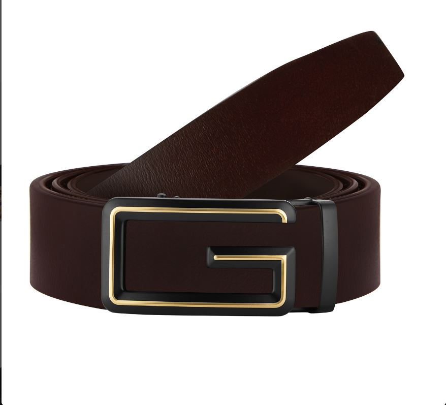 Revonah Dark Brown "Gucci" Buckle Fashion Track Belts-Brown