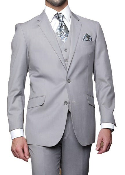 Tzarelli Mens Light Grey 3pc 2 Button Italian Designer Suit - TZ100 - New York Man Suits