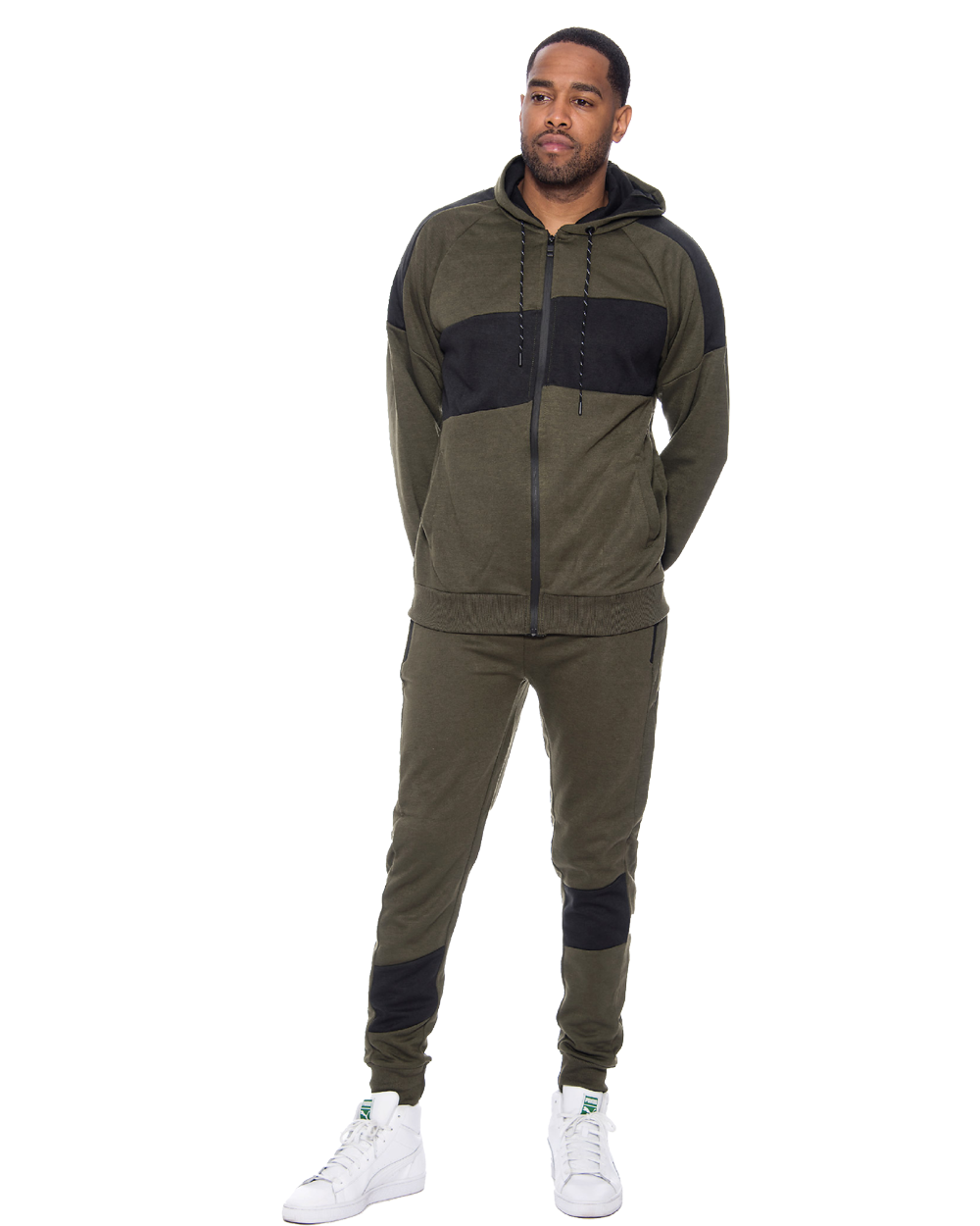 True Rock Tech Fleece 2 Piece Hoody Track Set-Olive