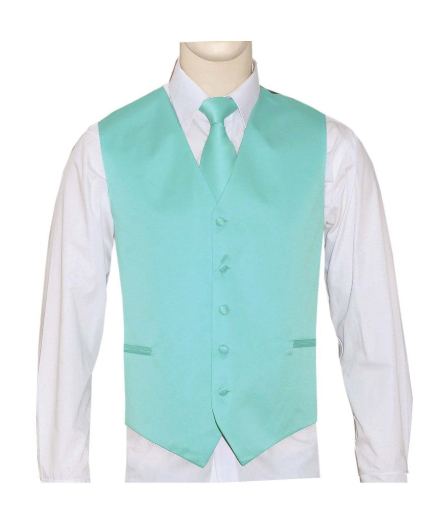 Brand Q. Men's Satin Aqua Color Tuxedo Vest and Tie - tuxedo | New York Man Suits