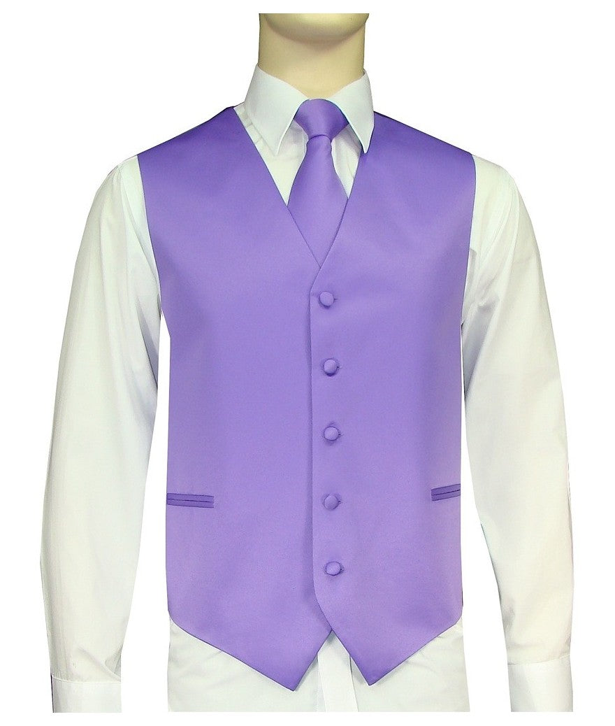 Brand Q. Men's Satin Lavender Color Tuxedo Vest and Tie