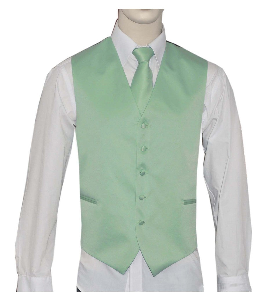 Brand Q. Men's Satin Mint Color Tuxedo Vest and Tie