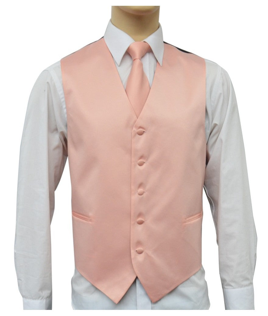 Brand Q. Men's Satin Peach Color Tuxedo Vest and Tie