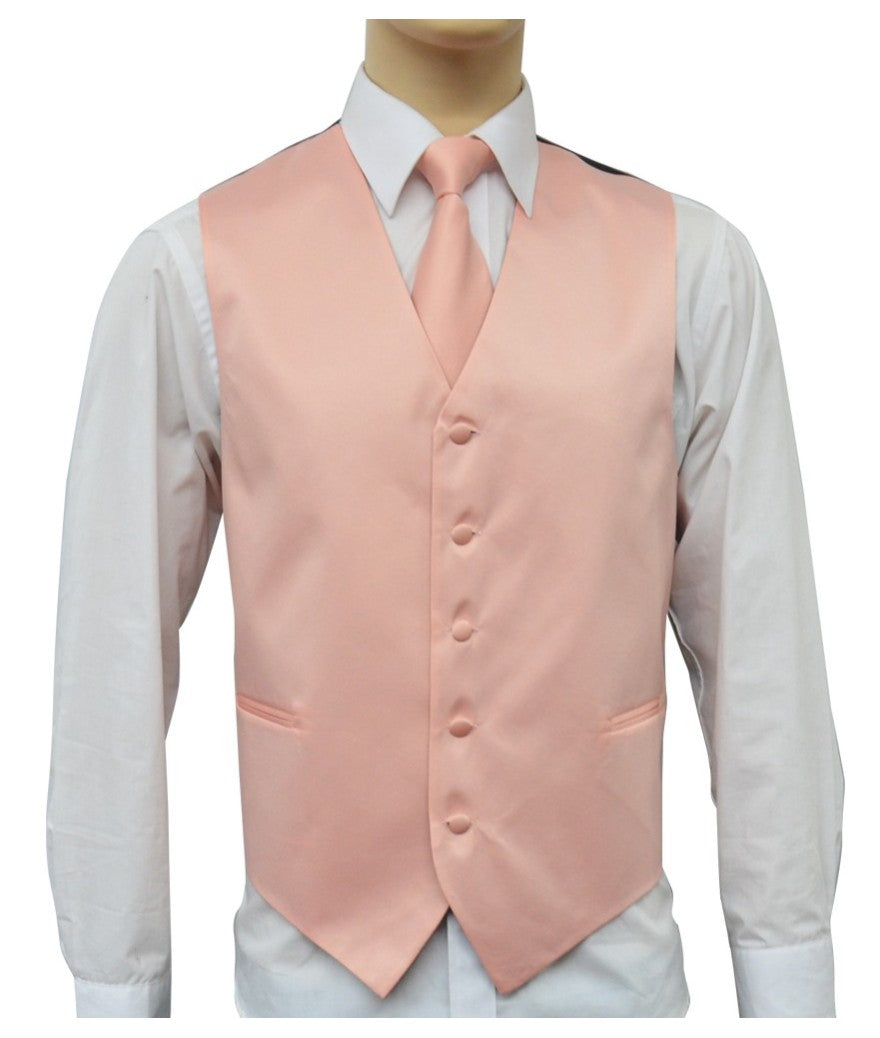 Brand Q. Men's Satin Peach Color Tuxedo Vest and Tie - tuxedo | New York Man Suits