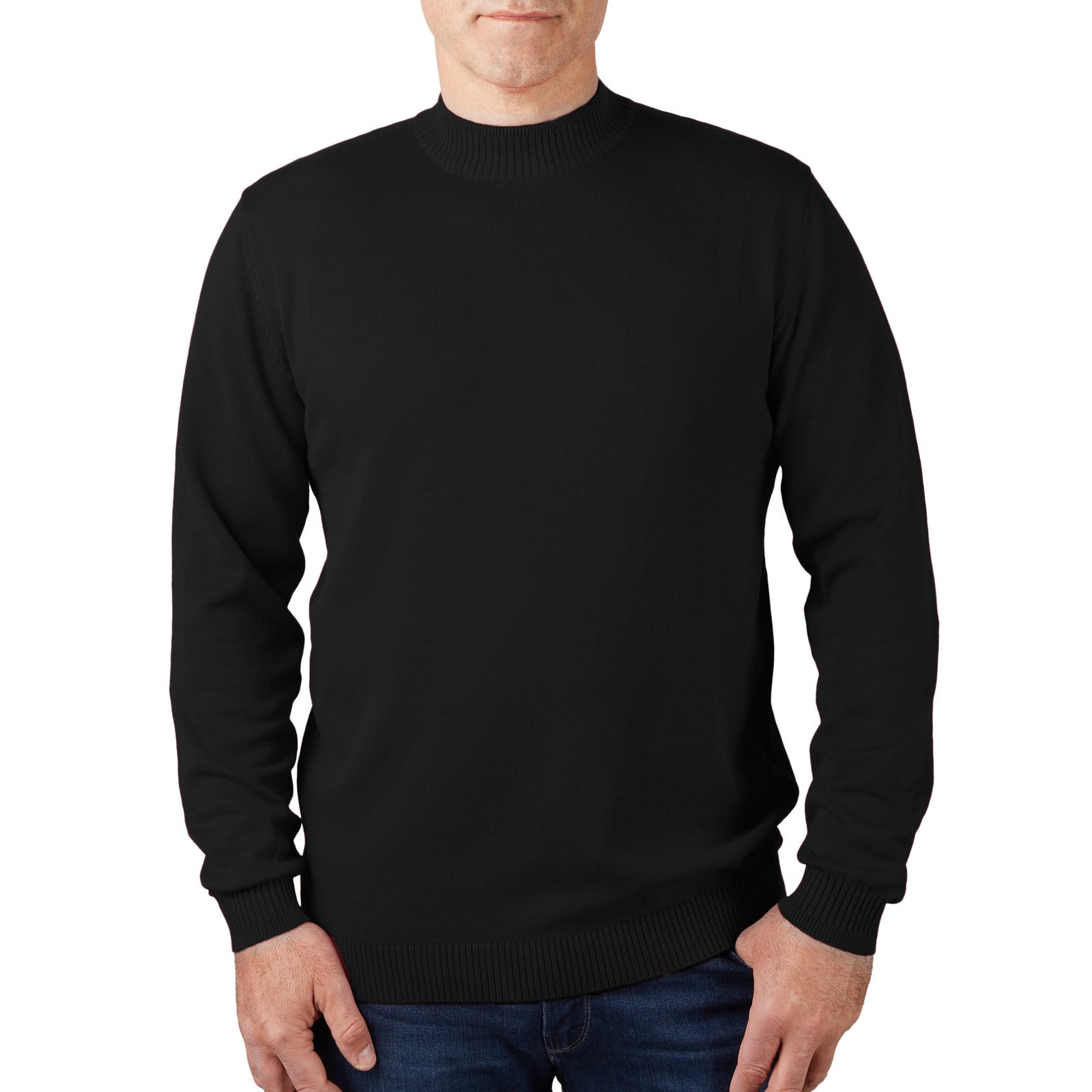 Long Sleeve Mock Neck Sweater by Lorenzo Franco - Black - sweater - view 2 | New York Man Suits