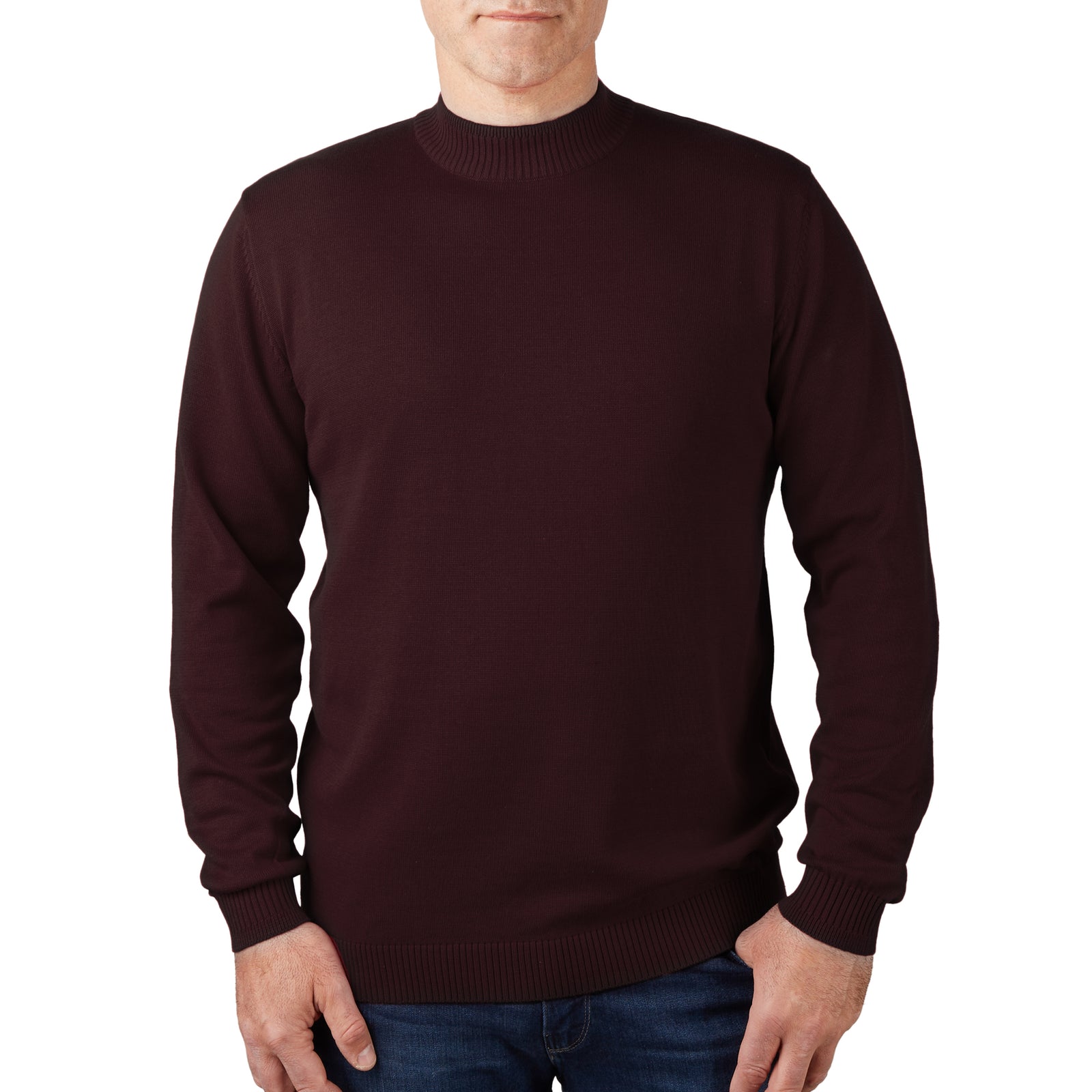 Long Sleeve Mock Neck Sweater by Lorenzo Franco - Burgundy - sweater - view 2 | New York Man Suits
