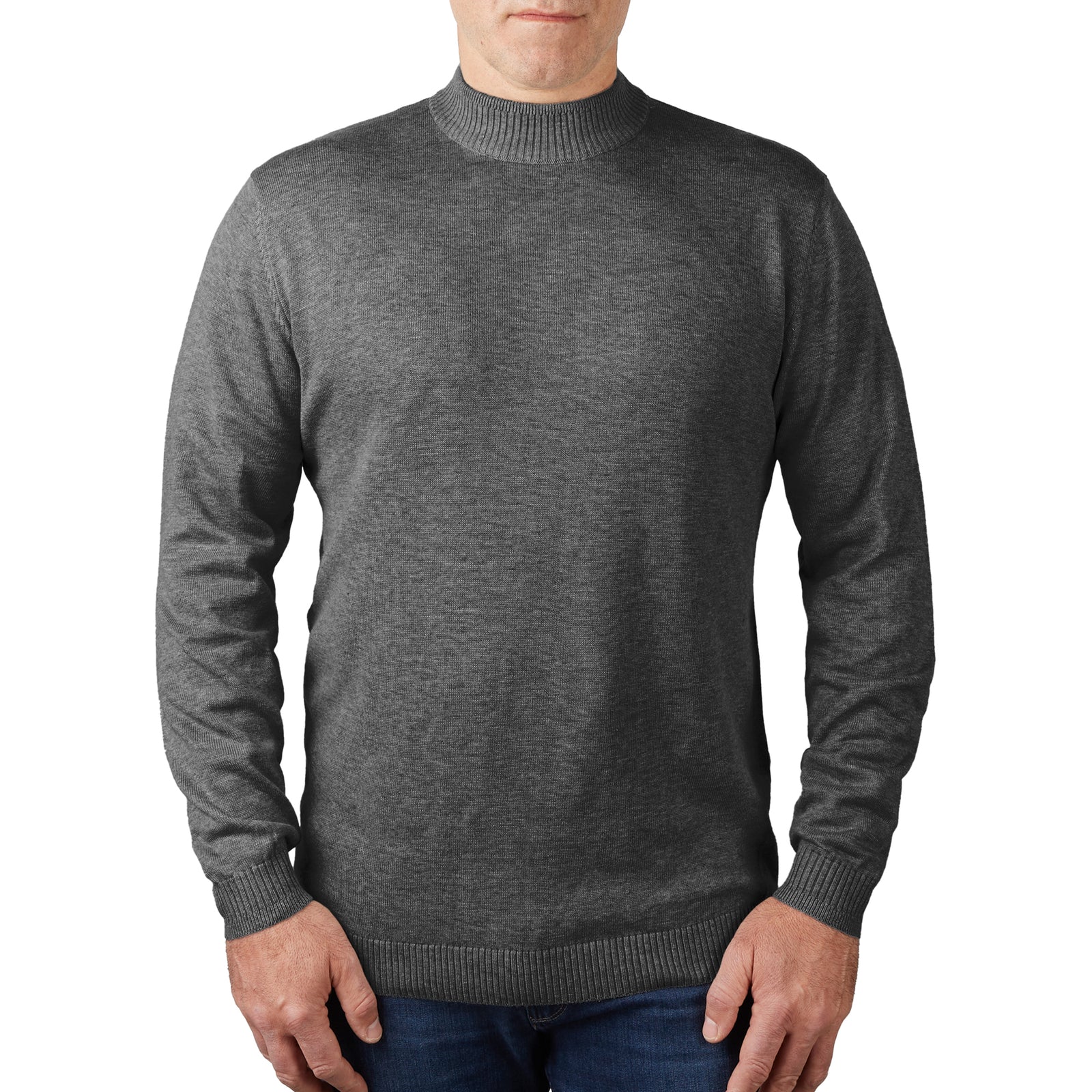 Long Sleeve Mock Neck Sweater by Lorenzo Franco-Charcoal - sweater - view 2 | New York Man Suits