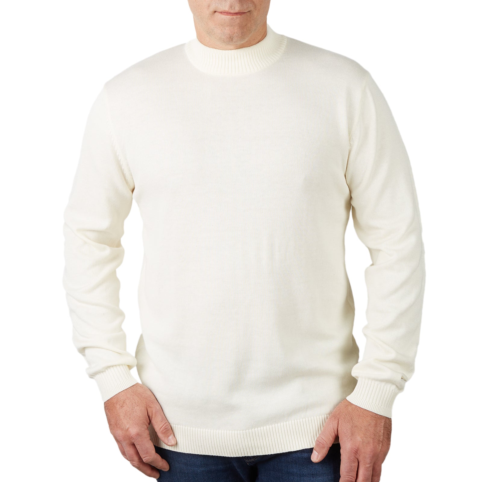 Long Sleeve Mock Neck Sweater by Lorenzo Franco - Cream - sweater - view 2 | New York Man Suits