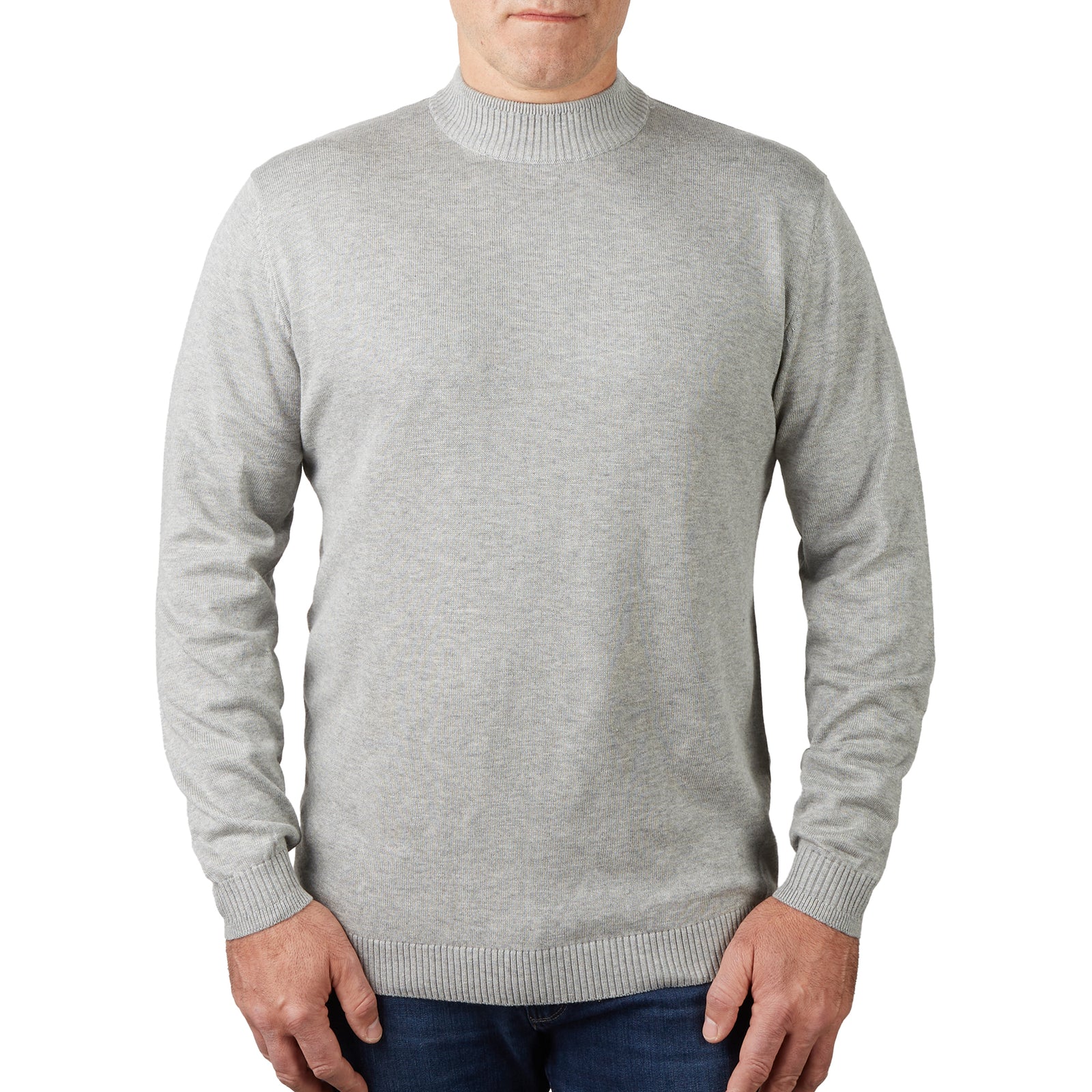 Long Sleeve Mock Neck Sweater by Lorenzo Franco - Light Grey - sweater - view 2 | New York Man Suits