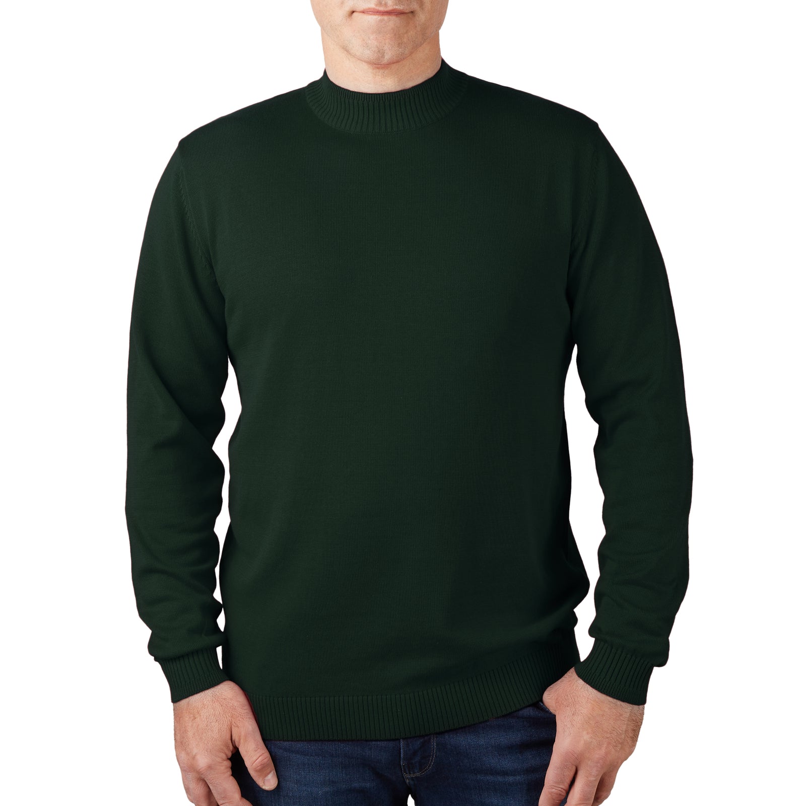 Long Sleeve Mock Neck Sweater by Lorenzo Franco - Hunter Green - sweater - view 2 | New York Man Suits