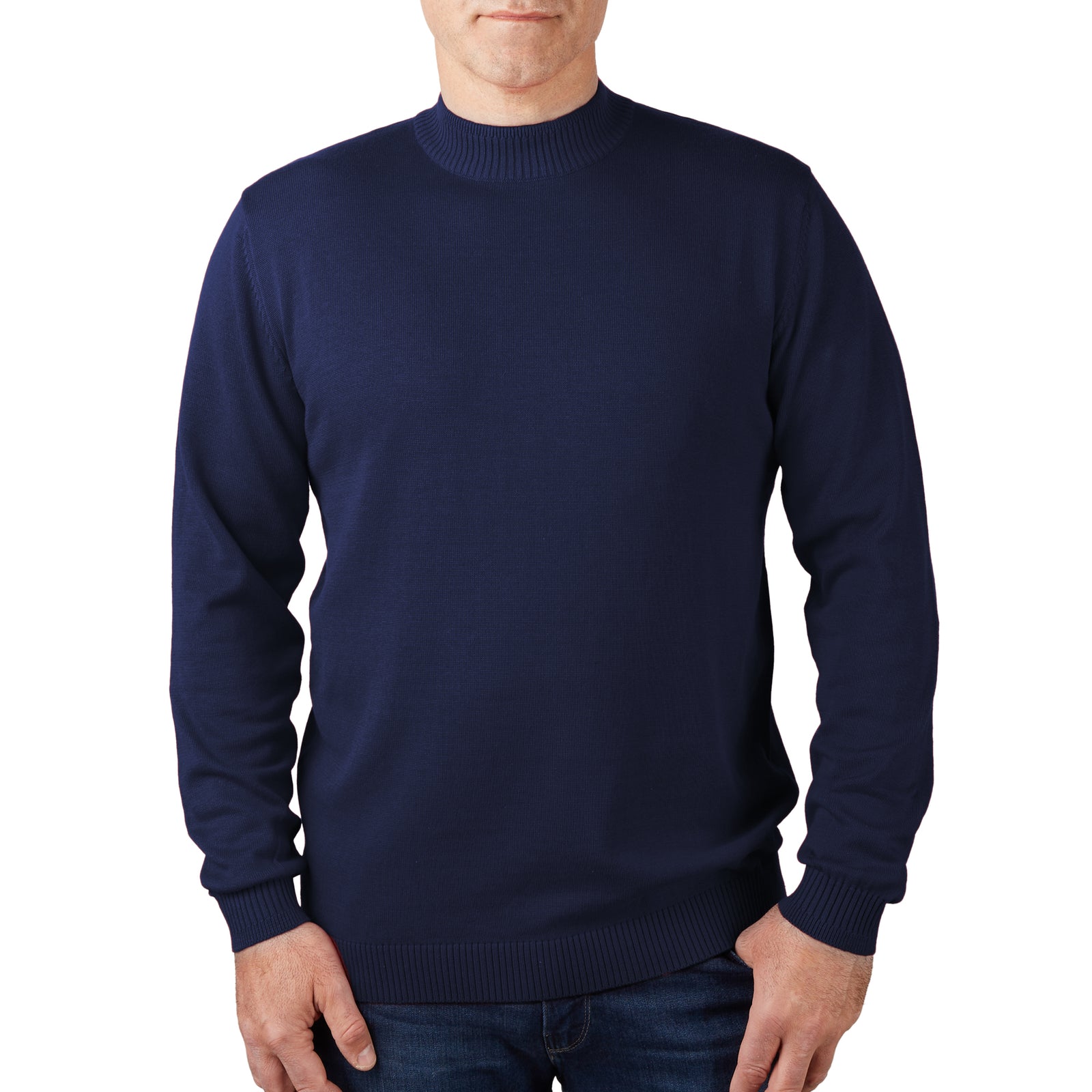 Long Sleeve Mock Neck Sweater by Lorenzo Franco - Navy - sweater - view 2 | New York Man Suits