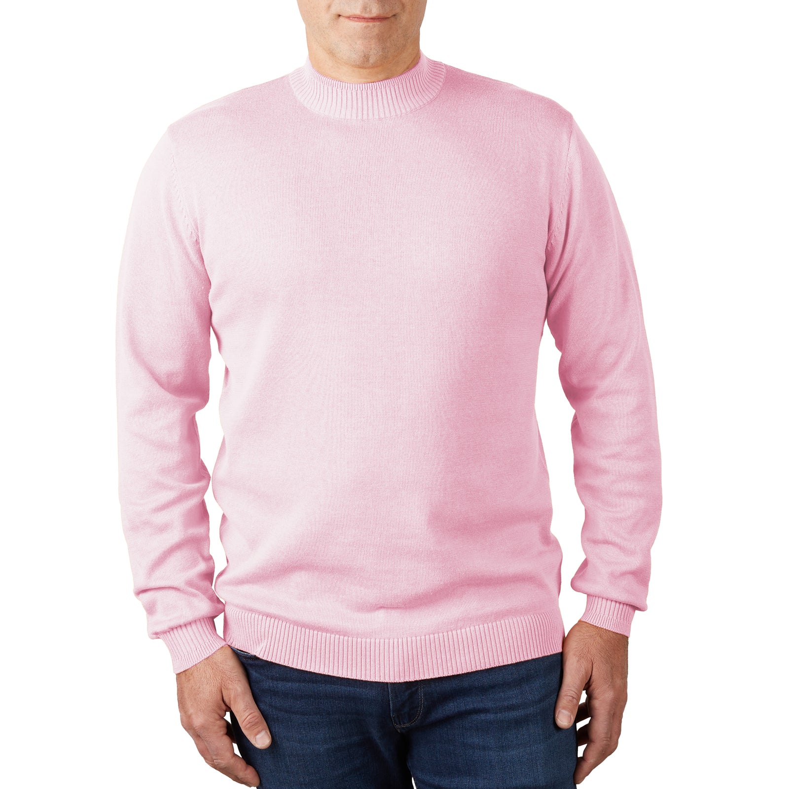 Long Sleeve Mock Neck Sweater by Lorenzo Franco - Pink - sweater - view 2 | New York Man Suits