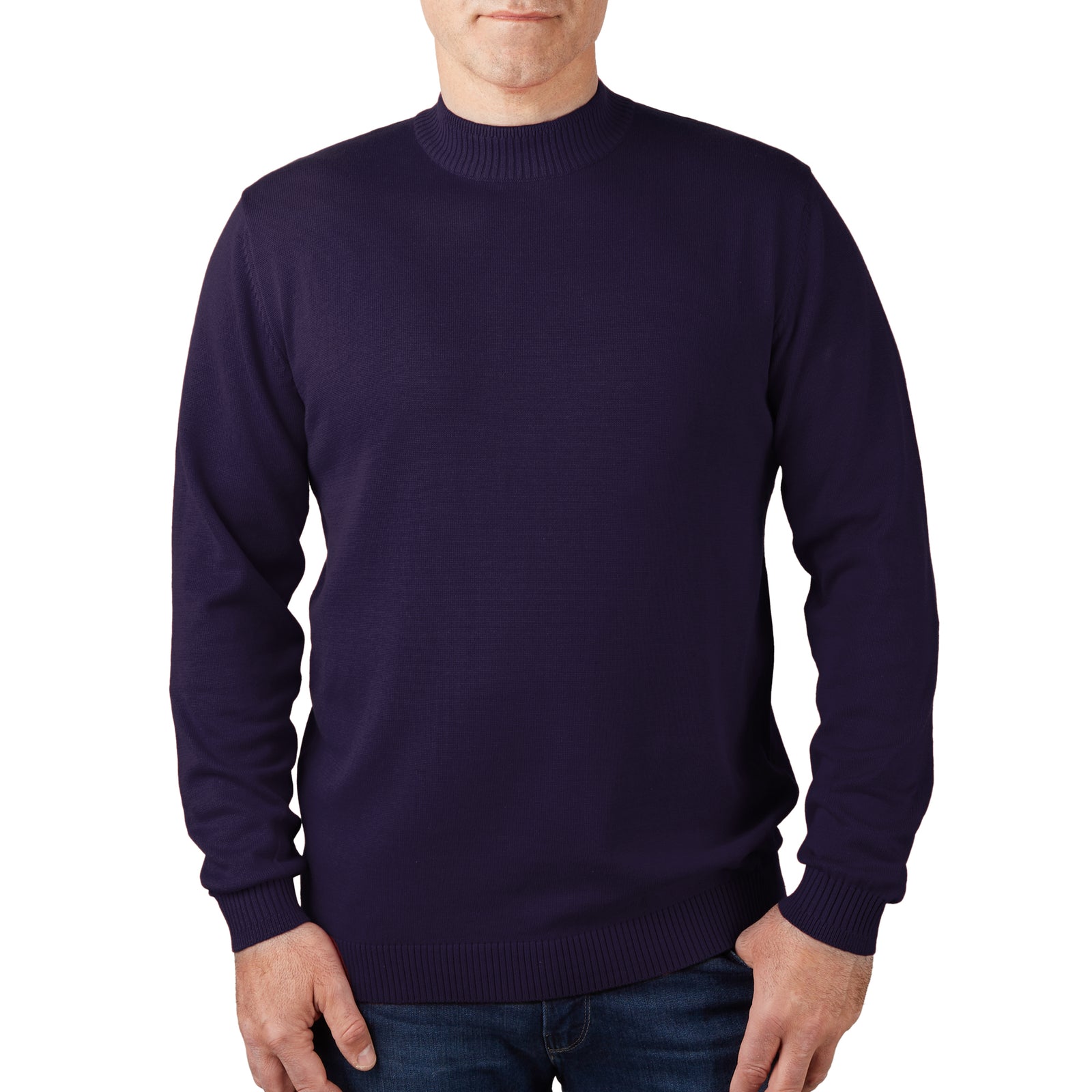 Long Sleeve Mock Neck Sweater by Lorenzo Franco - Purple - sweater in Eggplant - view 2 | New York Man Suits