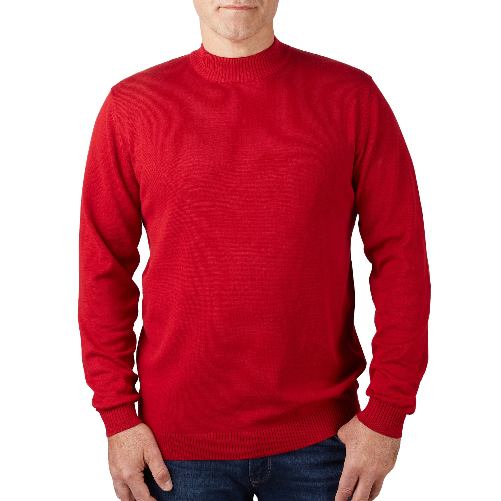Long Sleeve Mock Neck Sweater by Lorenzo Franco - Red - sweater - view 2 | New York Man Suits