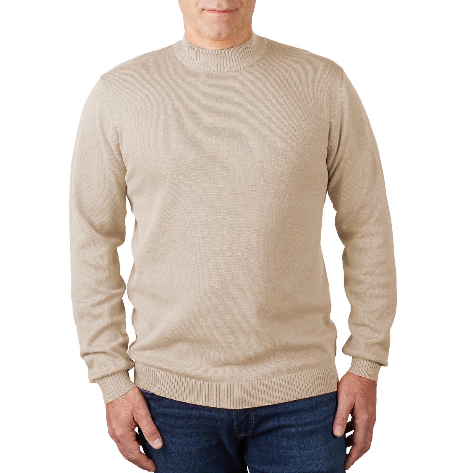 Long Sleeve Mock Neck Sweater by Lorenzo Franco - Sand - sweater - view 2 | New York Man Suits