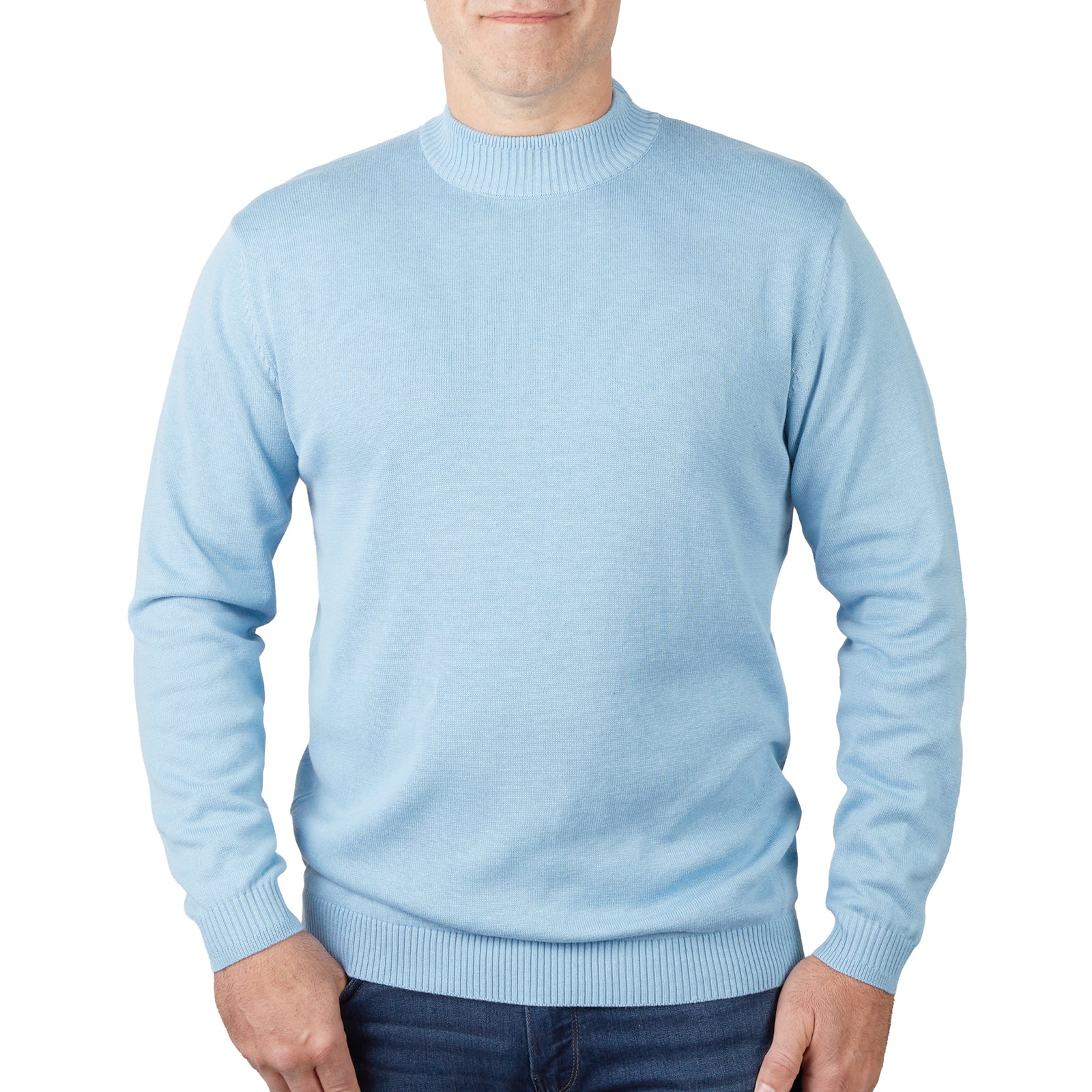 Long Sleeve Mock Neck Sweater by Lorenzo Franco - Sky - sweater - view 2 | New York Man Suits