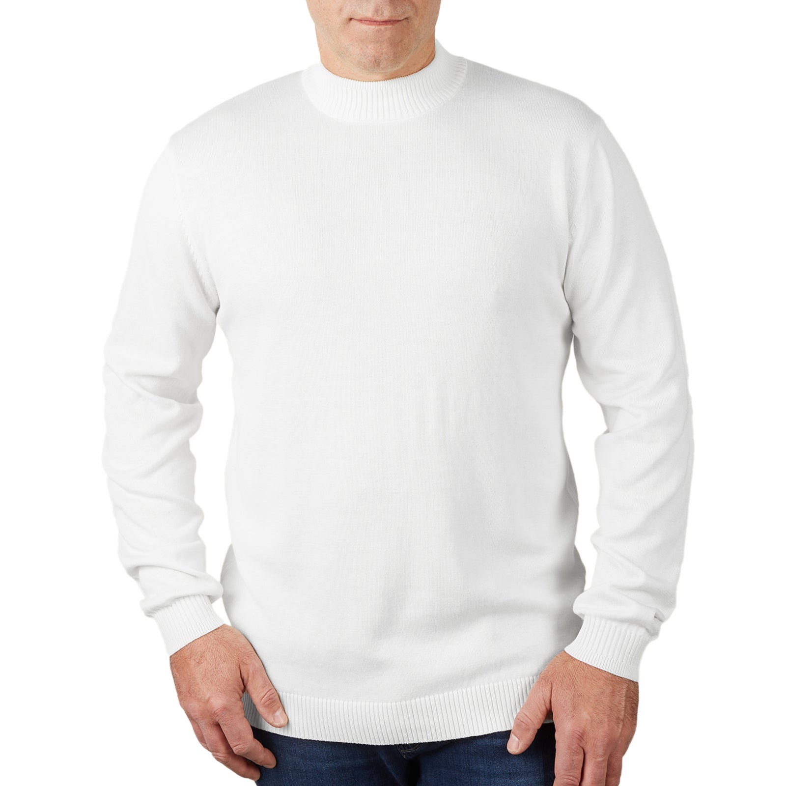 Long Sleeve Mock Neck Sweater by Lorenzo Franco - White - sweater - view 2 | New York Man Suits