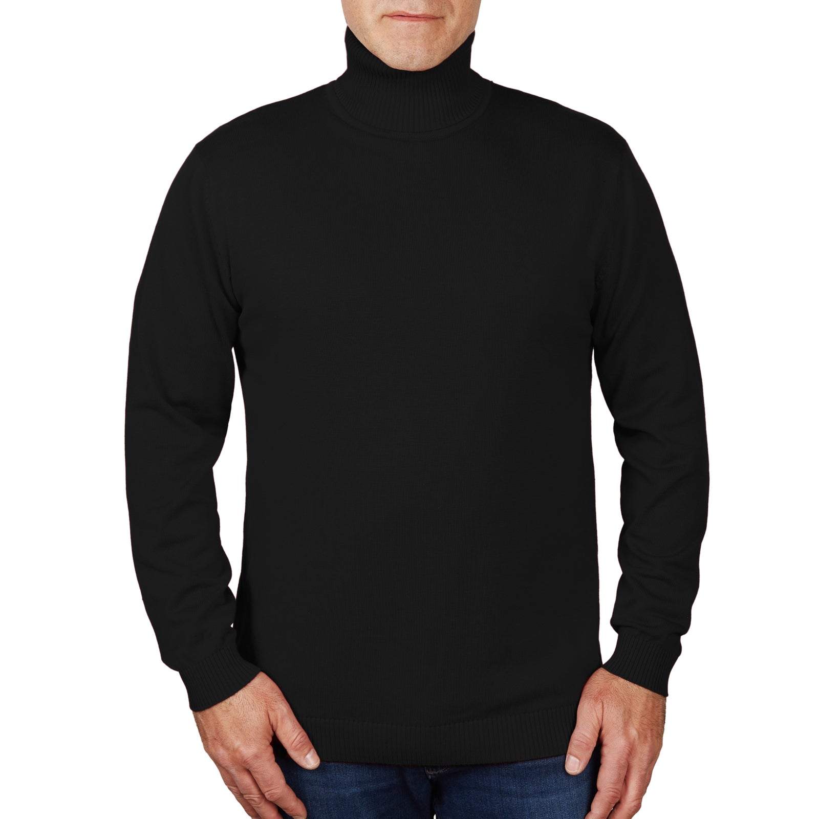 Long Sleeve Turtle Neck Sweater by Lorenzo Franco - Black - sweater - view 2 | New York Man Suits