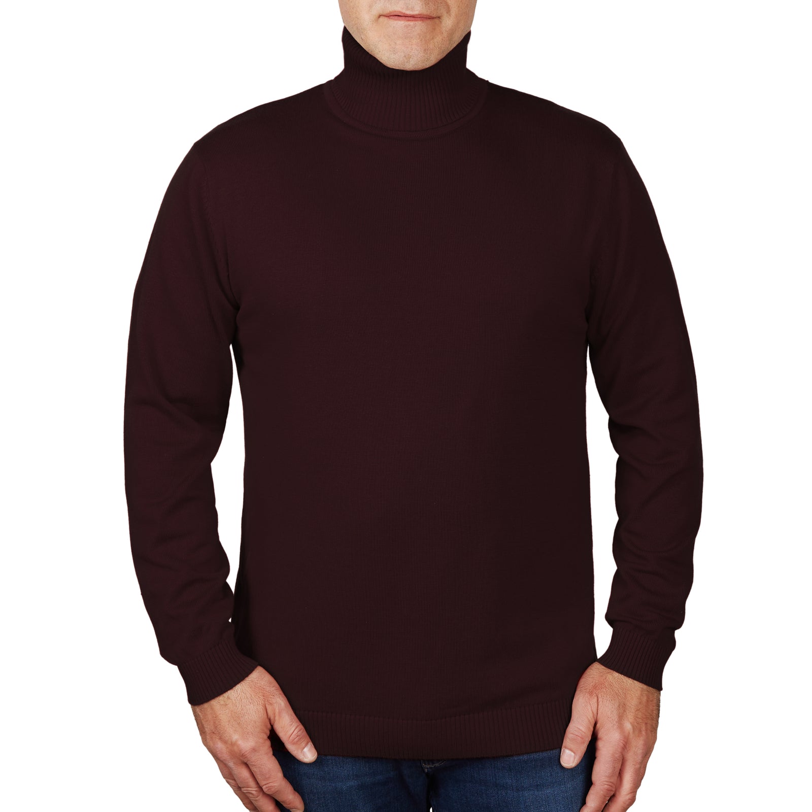 Long Sleeve Turtle Neck Sweater by Lorenzo Franco - Burgundy - sweater - view 2 | New York Man Suits