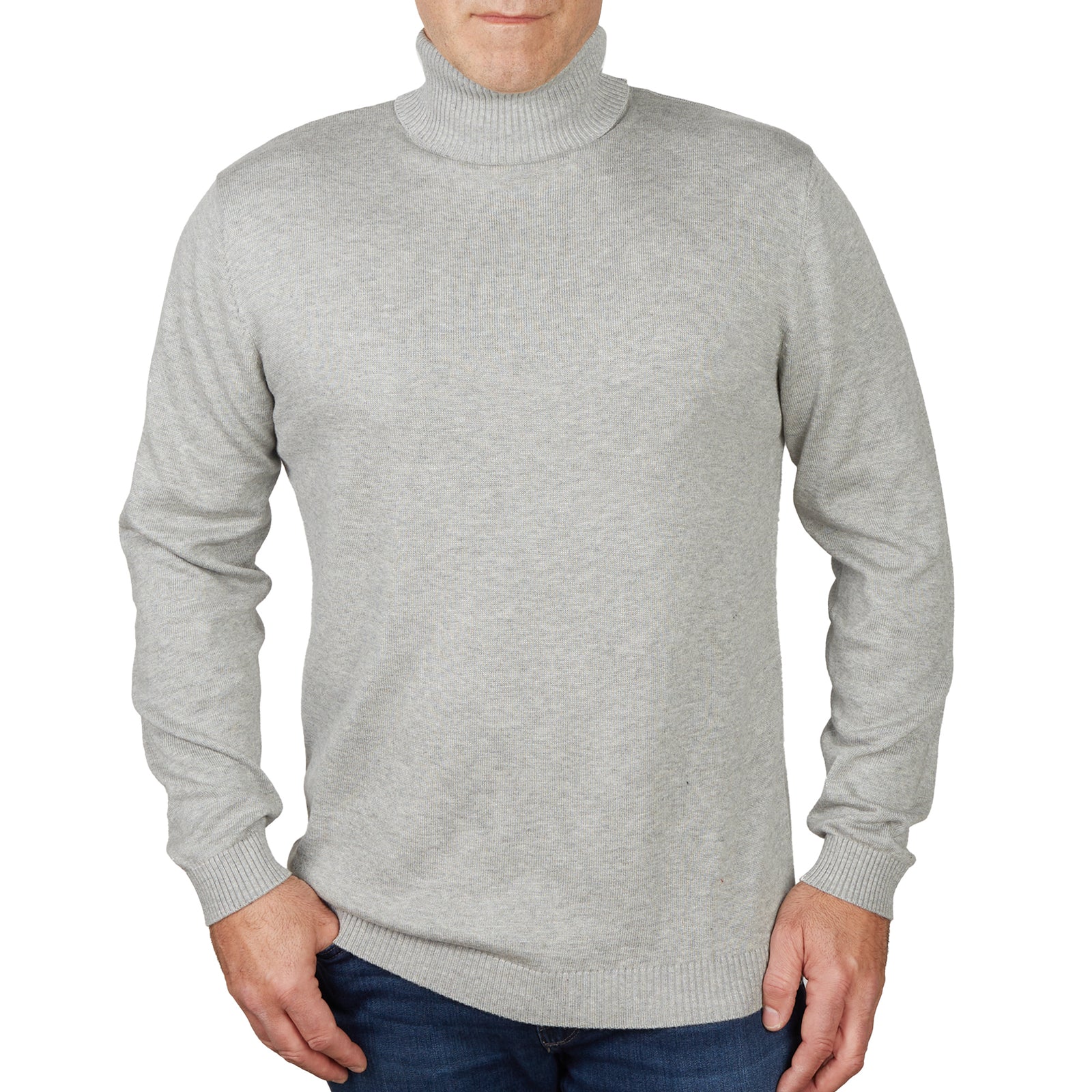 Long Sleeve Turtle Neck Sweater by Lorenzo Franco - Light Grey - sweater - view 2 | New York Man Suits