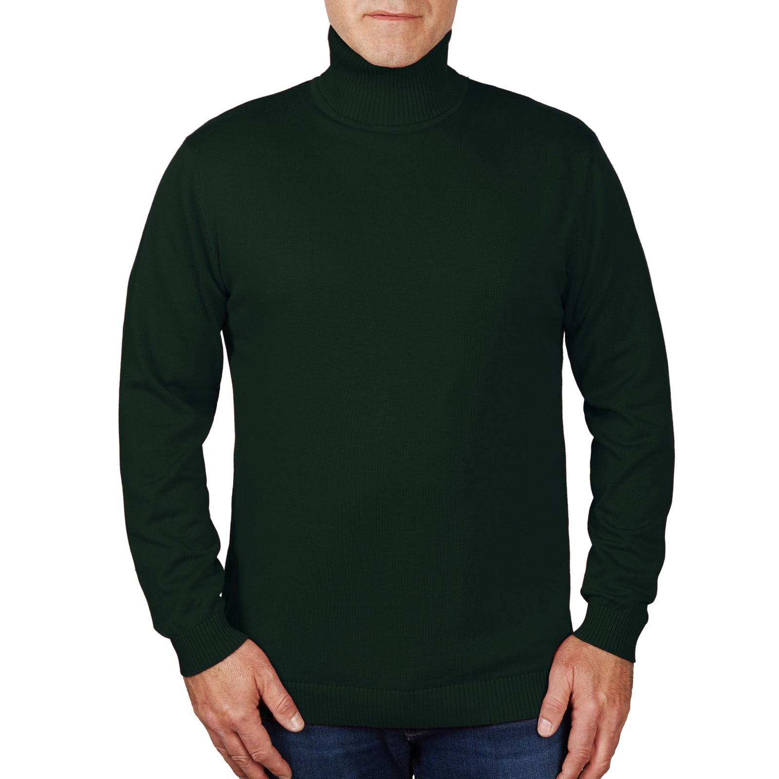 Long Sleeve Turtle Neck Sweater by Lorenzo Franco - Hunter Green - sweater - view 2 | New York Man Suits