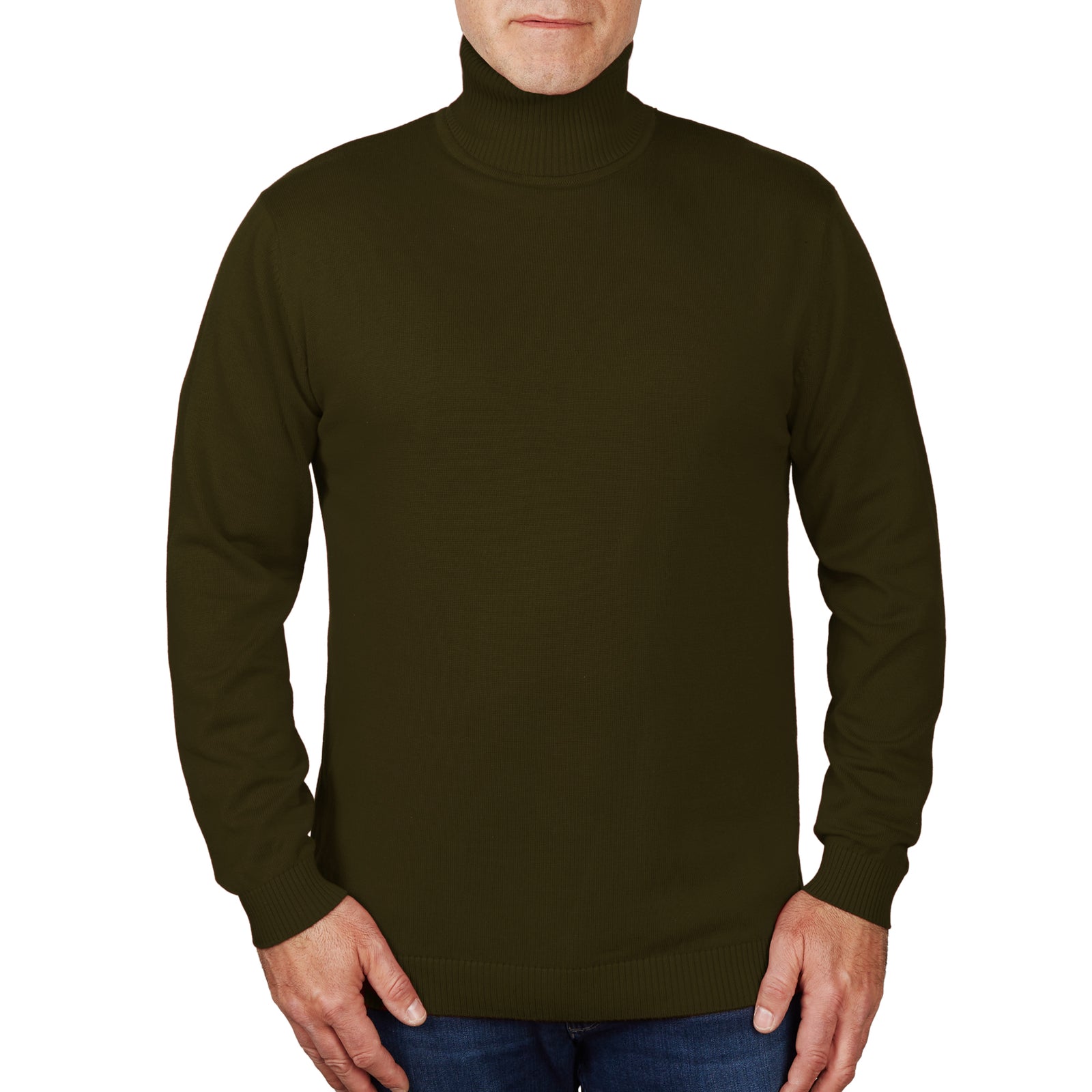 Long Sleeve Turtle Neck Sweater by Lorenzo Franco - Olive - sweater - view 2 | New York Man Suits