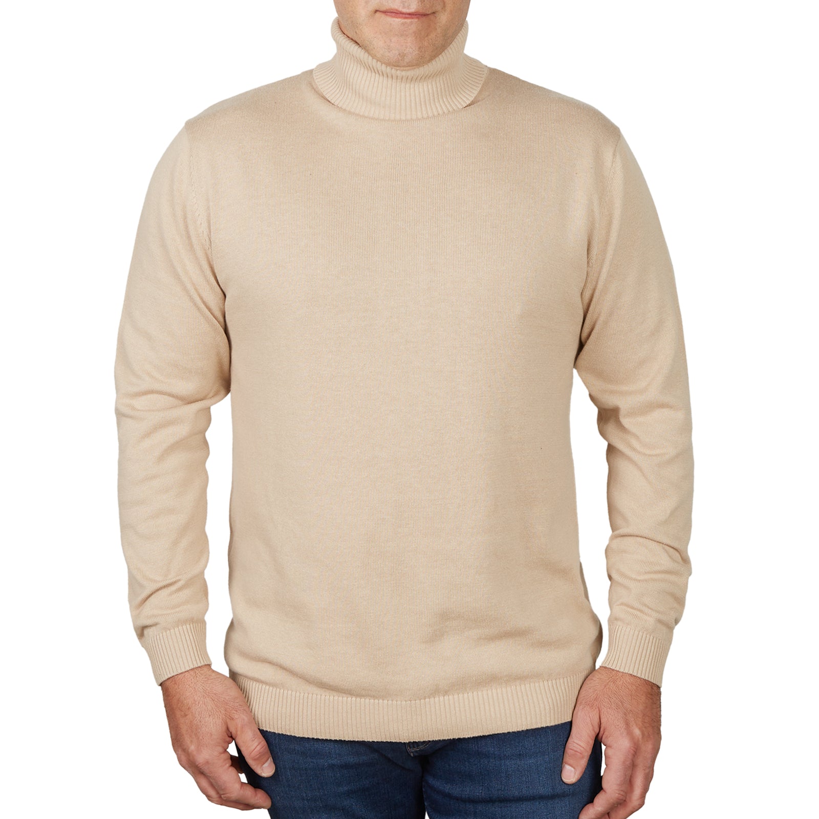 Long Sleeve Turtle Neck Sweater by Lorenzo Franco - Sand - sweater - view 2 | New York Man Suits