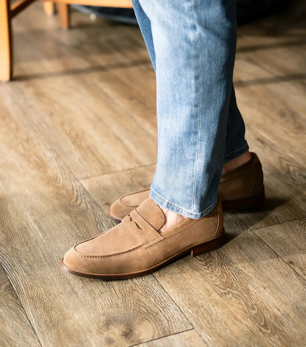 Florsheim Mens Rucci Suede Penny Loafer Shoe -Mocha - shoes in Moca - view 2 | New York Man Suits