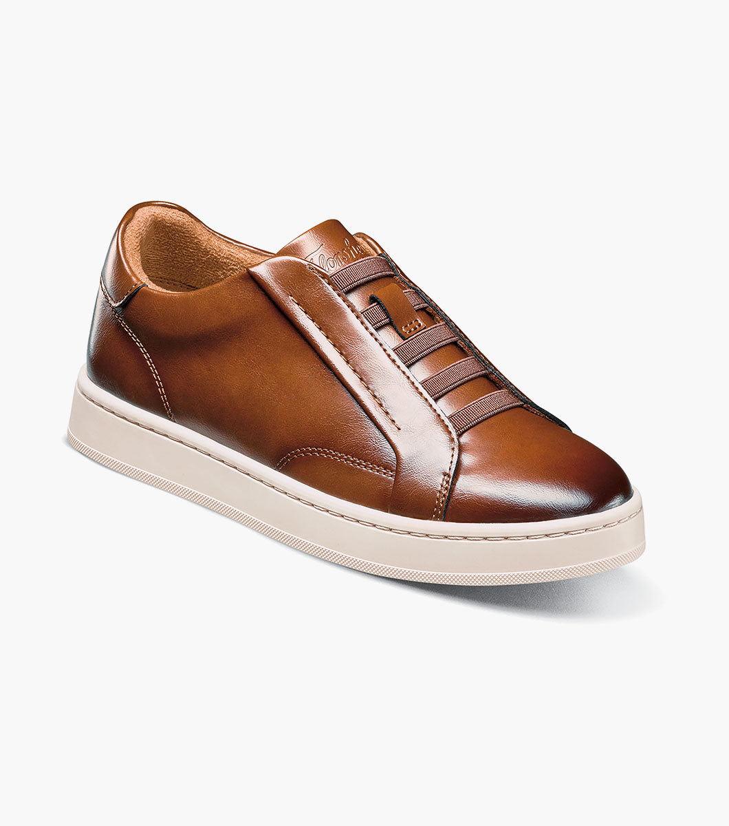Florsheim Monopoli Jr. boys elastic lace-to-toe dress sneaker in Cognac Multi